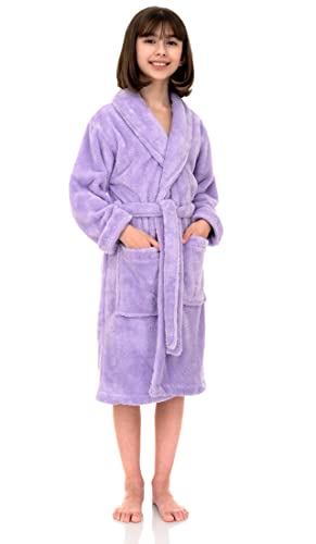 Towelselections Big Girls’ Robe, Kids Plush Shawl Fleece Bathrobe Size 14 Lavender #TOP2