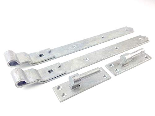 Wyre Direct Gate Hinges Cranked Hinges Design, Gate Hinges for Wooden Gates - Heavy Duty Stable Door Hinges, Hook and Band Gate Hinges for Secure Fittings - Galvanised Gate Hinges 400mm (16") 1Pair