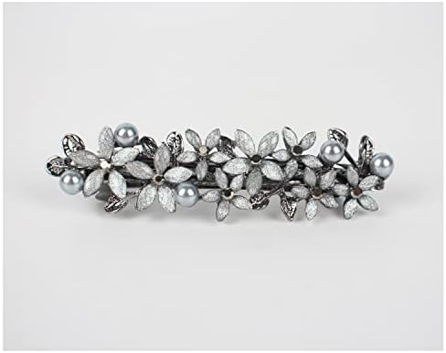 Barrettes for Women,with Flower bloom appearance,embedded Rhinestone and imitation Pearls as Decoration,elegant and retro Hair clip.light grey