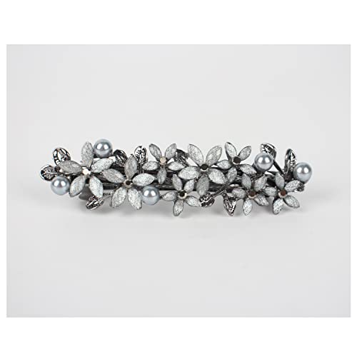 Barrettes For Women,With Flower Bloom Appearance,Embedded Rhinestone And Imitation Pearls As Decoration,Elegant And Retro Hair Clip.light Grey #TOP1