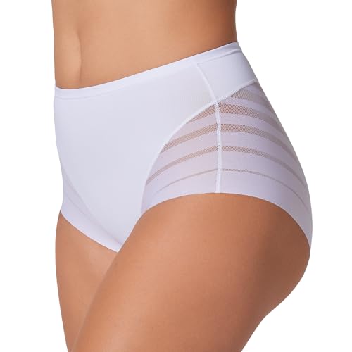 Leonisa High Waisted Invisible Tummy Control Shapewear for Women - Stripe Lace Ladies Underwear Panties White