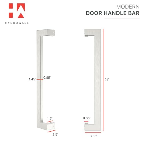 Modern Contemporary Long Stainless Steel Push Pull Door Handle for Home Entrance Glass Shower Wooden Barn & Office Store Shop Doors - Brushed Satin Nickel - 24 Inch