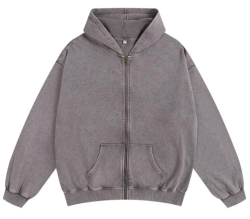 Mi Bo Tong Oversize Men's Zip-Up Hoodies Acid Wash Old Heavyweight Hoodies Casual Grunge Y2K Sweatshirt