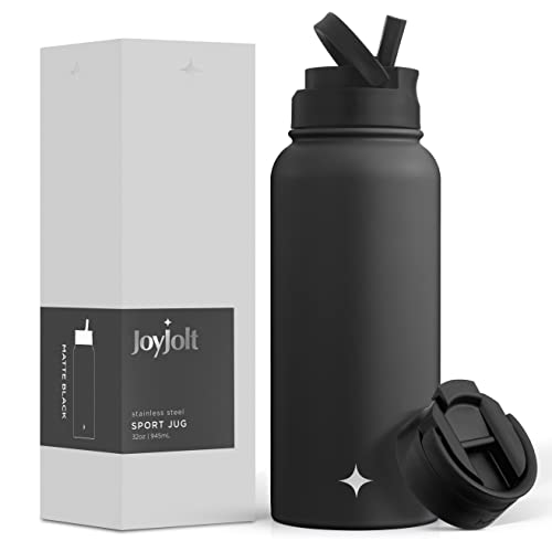 JoyJolt Triple Insulated Water Bottle with Straw Lid AND Flip Lid! 32oz Large Water Bottle, 12 Hour Hot/Cold Vacuum Insulated Stainless Steel Bottle. BPA-Free Leakproof Water Bottles - Thermos Bottle by JoyJolt - Used condition - US$9.51