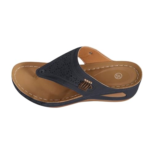 Chanclas de verano para mujer, tacón de cuña con metal, gruesas, ahuecadas, anchas, ligeras, cómodas, vintage, informales, transpirables, sandalias antideslizantes y deslizantes, 5 azul., 42 EU
