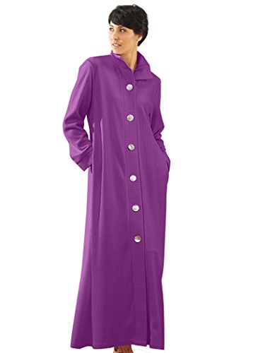 AmeriMark Womens Lightweight Long Bath Robe Lounger Sleepwear with Big Buttons Purple LG(14-16)