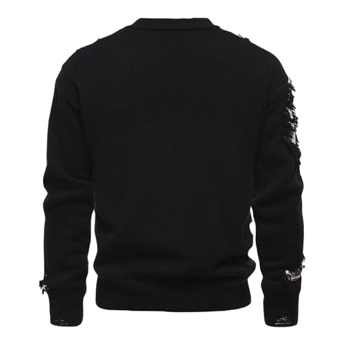 Crewneck Knitted Sweaters for Junior Boy Grunge Sweater Pullover y2k Tops Men Ripped Distressed Knit Sweater Jumpers3