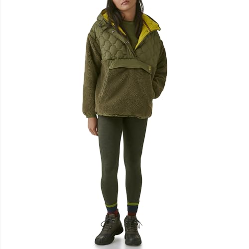 BASS OUTDOOR Women’s Pullover Jacket – Hooded Fleece with Quarter-Zip, Military