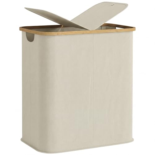 Panier à linge double pliable 80 L beige avec couvercle HOMCOM