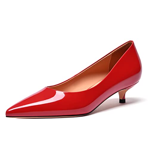 FOGEENA Womens Business Patent Casual Pointed Toe Slip On Kitten Leather Low Heel Pumps Shoes 1.38 Inch