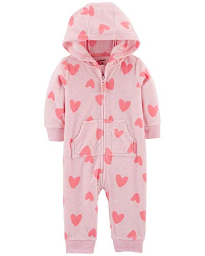 Carter's Baby Girls' 1 Piece Hooded Footies and Rompers (Pink/Hearts, 3 Months)