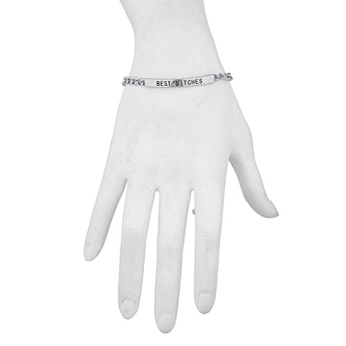 LUX ACCESSORIES Silver Tone Best Bitches BFF Best Friend ID Bracelet Set2