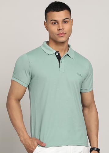Image of INKKR Men Solid Polo Neck Cotton Blend Collar T-Shirt