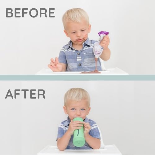 Subo Baby Food Bottle Starter Set | No Mess Baby Toddler Self Feeder | Squeeze Free Design for Purees, Smoothies, Yogurt, Oatmeal, or Thickened Liquids | Reusable Silicone Washable Cup (Duck Egg Blue)