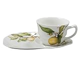 Gracie China Lemon 2-Piece Porcelain Snack Set, 8-Inch Tray 4-Ounce Cup