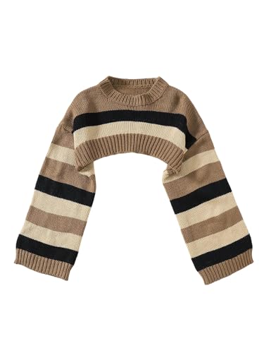 SHENHE Girl's Shrug Bolero Striped Long Bell Sleeve Knitted Cropped Sweater Preppy Clothes