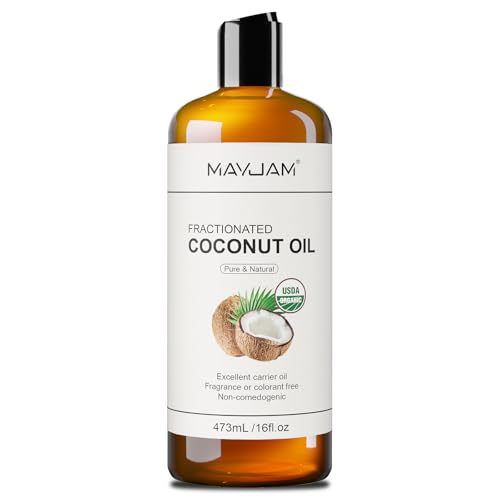 MAYJAM Organic Fractionated Coconut Oils Liquid 16oz, 100% Pure & Natural USDA Certified Cold Pressed Coconut Carrier Oil for Face Skin & Hair Moisturizing, Body Massage Oil for Essential Oils Mixing