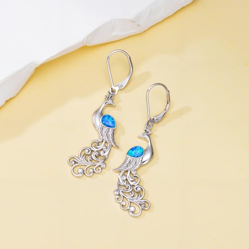 Peacock Earrings with Diamond for Women 925 Sterling Silver Opal Peacock Dangle Earrings Bird Jewelry for Her3