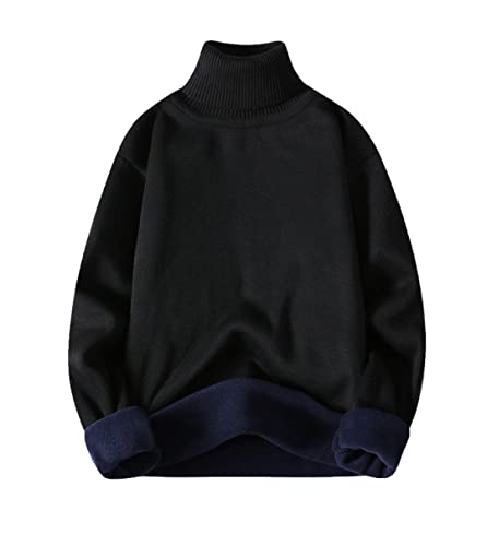 Hamthuit Winter Turtleneck Sweater Men Knitted Fleece Pullovers Sweater Men's Warm Sweater Turtleneck Pullover Black 4XL