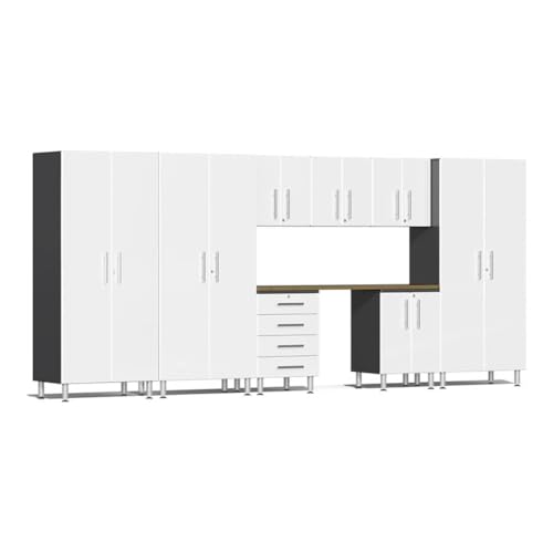 Ulti-MATE UG26092W 9-Piece Cabinet Kit with Bamboo Worktop in Starfire White Metallic, White, Grey