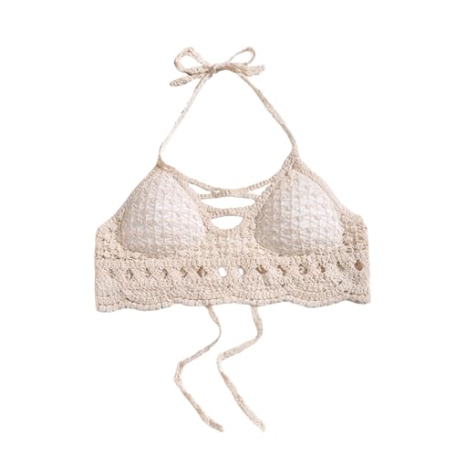 Nishiyuenyi Bralette de Crochet para Mujer, Ideal para Actividades en La Playa Acuáticos, Beige, universal