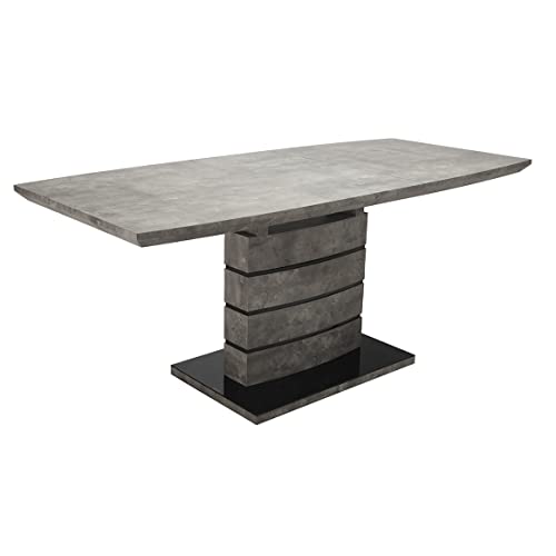 Meubletmoi Table de Repas Extensible 140/180 cm décor béton Gris ciré avec Pied épais Design en Verre trempé 6 à 8 convives - Leandre