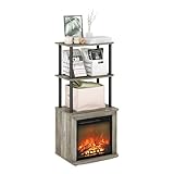 Furinno Turn-N-Tube - Estante de exhibición de 2 Niveles para Entretenimiento de TV con Inserto de Chimenea, Roble francés Gris/Negro