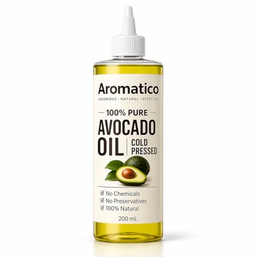 Image of AROMATICO Cold Pressed Avocado Oil for Hair & Skin - Avocado Hair Oil for Deep Conditioning, Dry & Damaged Hair | Nourishing Body Massage Oil | 200ml