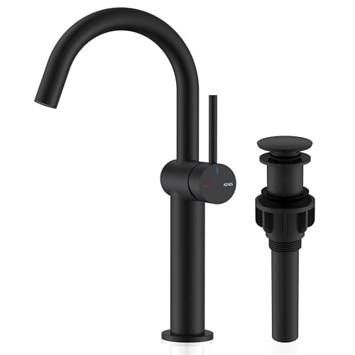 KENES Matte Black Vessel Sink Faucet Single Handle, Tall Bathroom Faucet