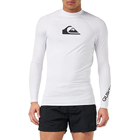 Quiksilver mens All Time Long Sleeve Rashguard Upf 50 Sun Protection Surf Rash Guard Shirt, White, Large US Cover