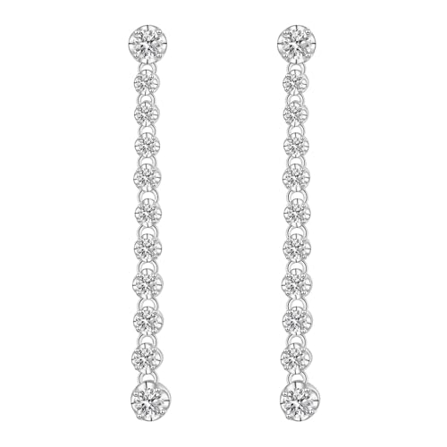 Long Moissanite Dangle Earrings - 925 Sterling Silver Post Linear Drop Created Diamond for Women Gift