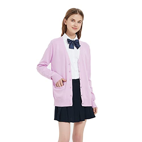 Image of jinghuiyue Women's Cardigan School Uniform Sweater V Neck Button Down Knit Cardigans Coat with Pockets
