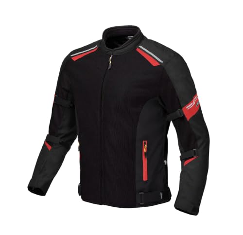 Image of SOLACE AIR-X V3.0 Men's Motorcycle Riding Jacket with CE Level 2 Armour, Black and Red, 700D PolyDura Mesh