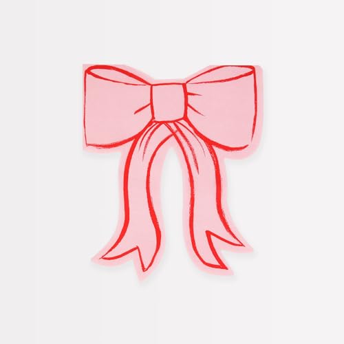 Meri Meri Bow Party Napkins (pack of 16), Disposable Paper Napkins, Thick & Absorbent 3-Ply Paper for Baby Shower and Bridal Showers, Pink & Red, Kids & Adults, 5.25 x 6.5"
