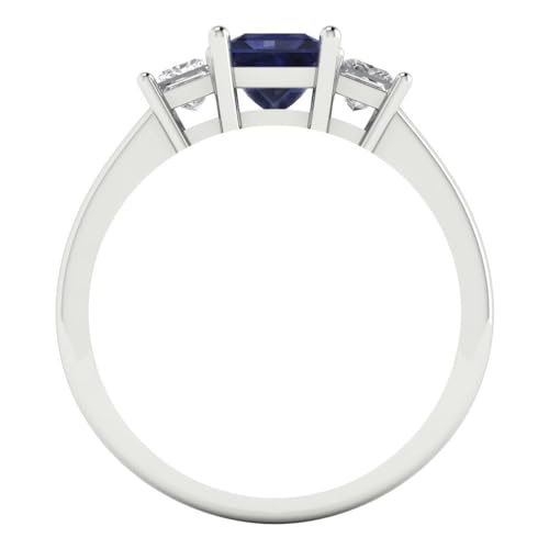 Clara Pucci 1.11 ct Princess Cut Created Blue Sapphire 14k Yellow Gold Three-Stone Wedding Engagement Bridal Promise Ring4