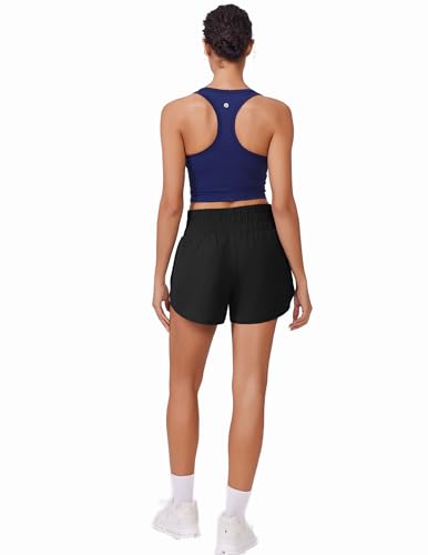 PINSPARK Running Shorts for Women Quick Dry High Waisted Athletic Short 2 in 1 Workout Gym Shorts with Zipper Pockets3