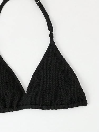 Image of SHENHE Girl's 3 Pieces Bathing Suits Halter Bikini Boho Swimsuits with Cover Up Skirt Black Solid 15Y