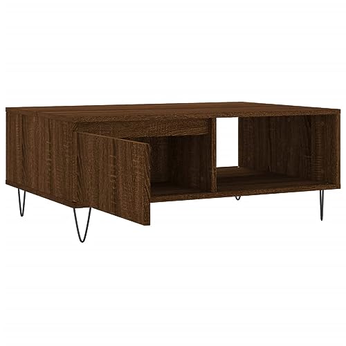 Table basse marron gain de place pour ranger vos télécommandes avec structure fer aspect chêne - 7