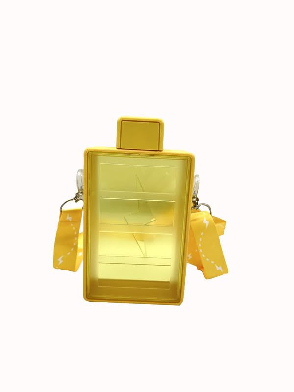 Kids Kraft Rectangle Shape Water Bottle Travel Friendly Leak-Proof Drinking Bottle with Adjustable Shoulder Strap with Straw. Pack of 1. (Yellow)