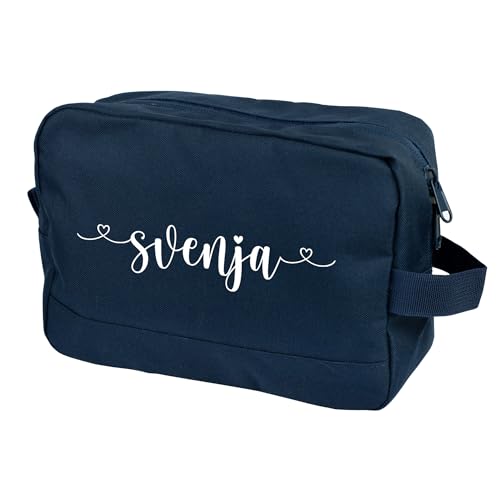 Herz & Heim Kulturbeutel personalisiert mit Aufdruck Navy Kosmetiktasche mit Reißverschluss Waschtasche mit Innenfächern Geschenk für Frauen (Herzchen)