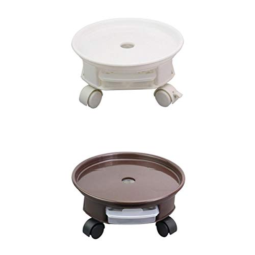 F Fityle 2Pcs 38cm Plant Caddy with Wheels, Flower Outdoor & Indoor Heavy Duty Rolling Movable Plant Pot Stand Dolly with Locking Casters, Brown & White