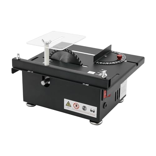 Sierra circular de mesa, 200 W, sierra multifuncional, 10000 rpm, ajuste de ángulo de 0 a 90°, DIY, 7 marchas, ajustable para carpintería, proyectos de corte, color negro
