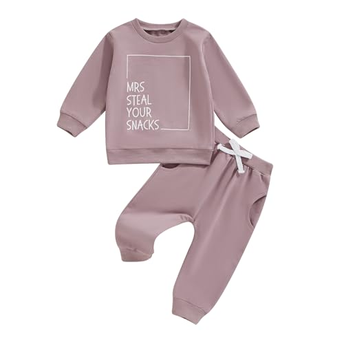Image of Sejardin Toddler Baby Girl Fall Winter Outfit Letter Print Long Sleeve Sweatshirts and Stretch Pants Infant Girl Clothes