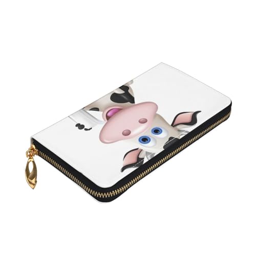 Cartoon Milk Cow Women Wallets Leather Zip Around Clutch Purses Waterproof Credit Card Holder With Phone Holder Ladies Travel Coin Purse3