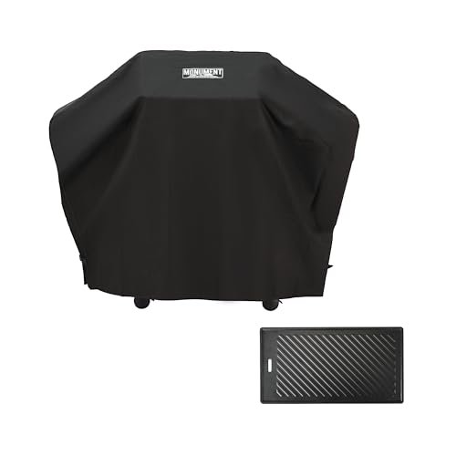 Monument Heavy Duty Gas BBQ Grill Cover 96083,62-inches for Grill Models Denali 405 and Denali 425, 77352, and Reversible Cast Iron Cooking Plate 9633