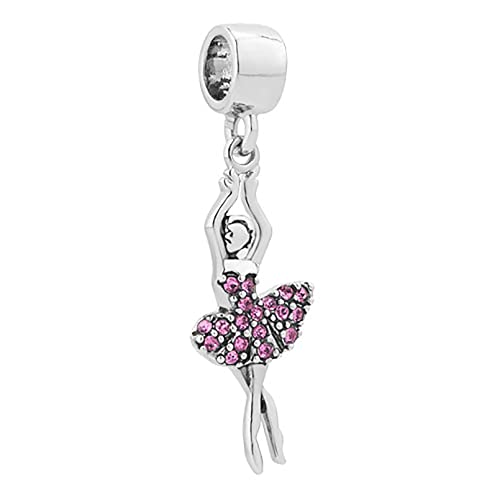 LSxAB Ciondolo Ballerina Rosa con Bambina Danzante e Scarpe, Compatibile con Braccialetti Pandora, Rame, Nessuna pietra preziosa