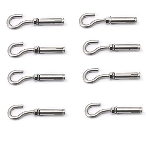 8X NUZAMAS M10 Expansion Screw Bolts Hook 304 Stainless Steel Anchor Bolts with Open Hook Sleeve Screw for Wall Masonry Concrete Expansion Heavy Duty Bolts