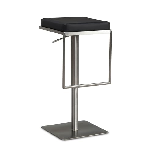 Wohnling Barhocker Schwarz Kunstleder Edelstahl Design Barstuhl Modern, Tresenstuhl Drehbar Gepolstert, Bistrohocker Metall Hoch, Thekenhocker Höhenverstellbar, Hoher Hocker für Bar
