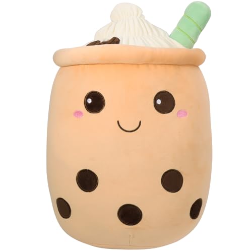 HXPLN Peluche Bubble Tea 35cm, Kawaii Boba pour Filles et Garçons, Jouets Coussin Potelés Souple pour Enfants Cadeau (35cm, Marron)