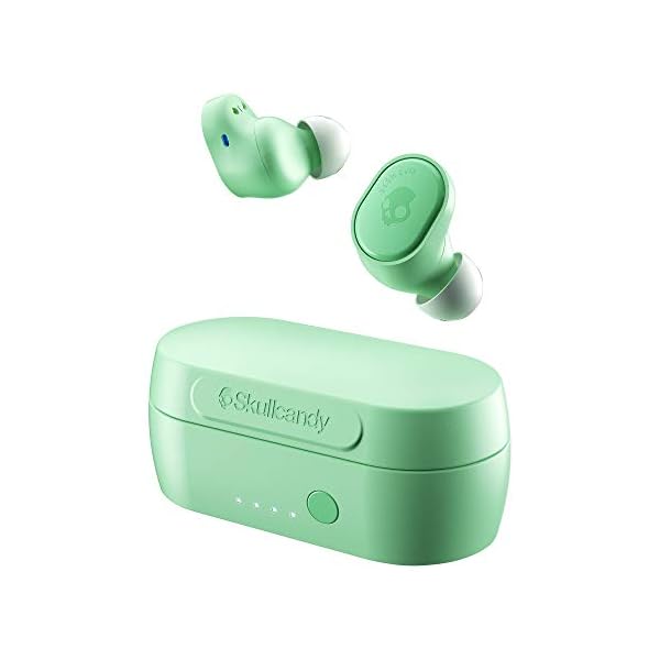 Skullcandy Sesh Evo True Wireless In-Ear Bluetooth Earbuds Compatible with iPhone and Android / Charging Case and Microphone / Great for Gym, Sports, and Gaming IP55 Water Dust Resistant – Mint Green